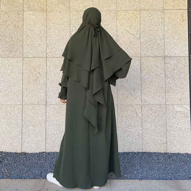 Muslim Women Cotton Blended Two Layers Long Khimar Overhead