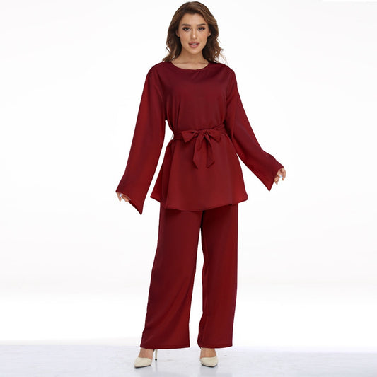 Muslim Women 2 Pieces Pants Suit Set Office Clothing Wear Suit Tops And Pants