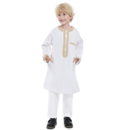 Muslim Arab Kids Boy Embroidered Thobe Suit Set