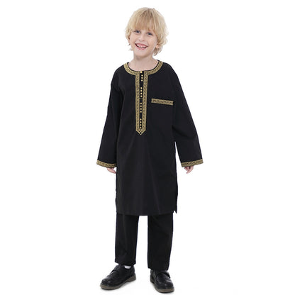 Muslim Arab Kids Boy Embroidered Thobe Suit Set