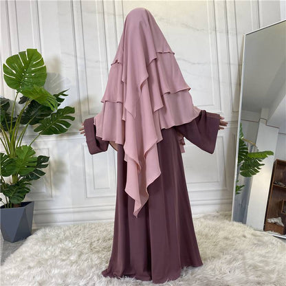 15 Color Options 3 Layer Chiffon Long Khimar For Arab Women