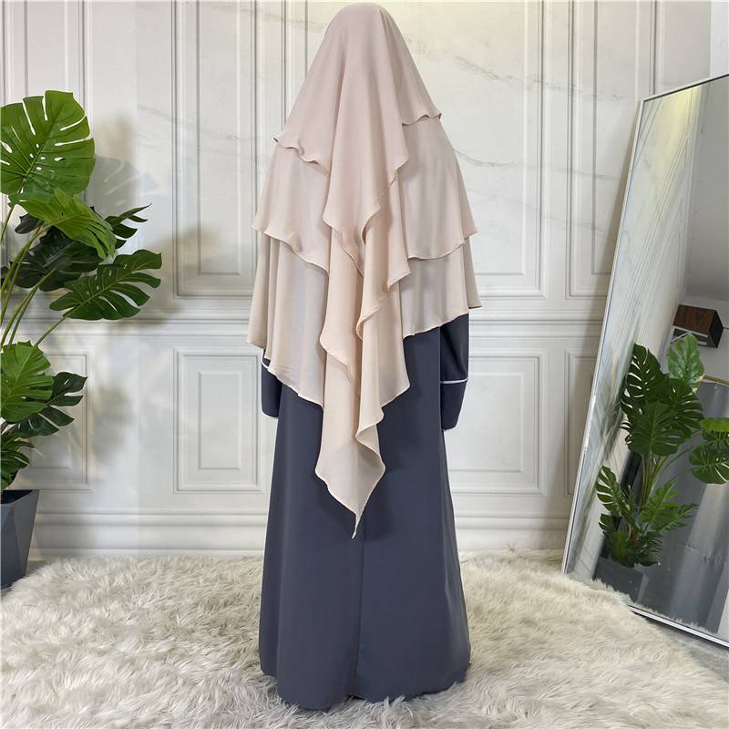 15 Color Options 3 Layer Chiffon Long Khimar For Arab Women