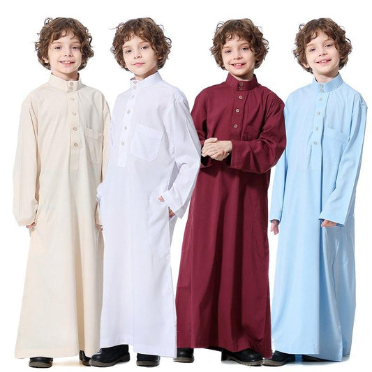 Middle East Arab Stand Collar Thobe Kids Clothing Wear For Boys