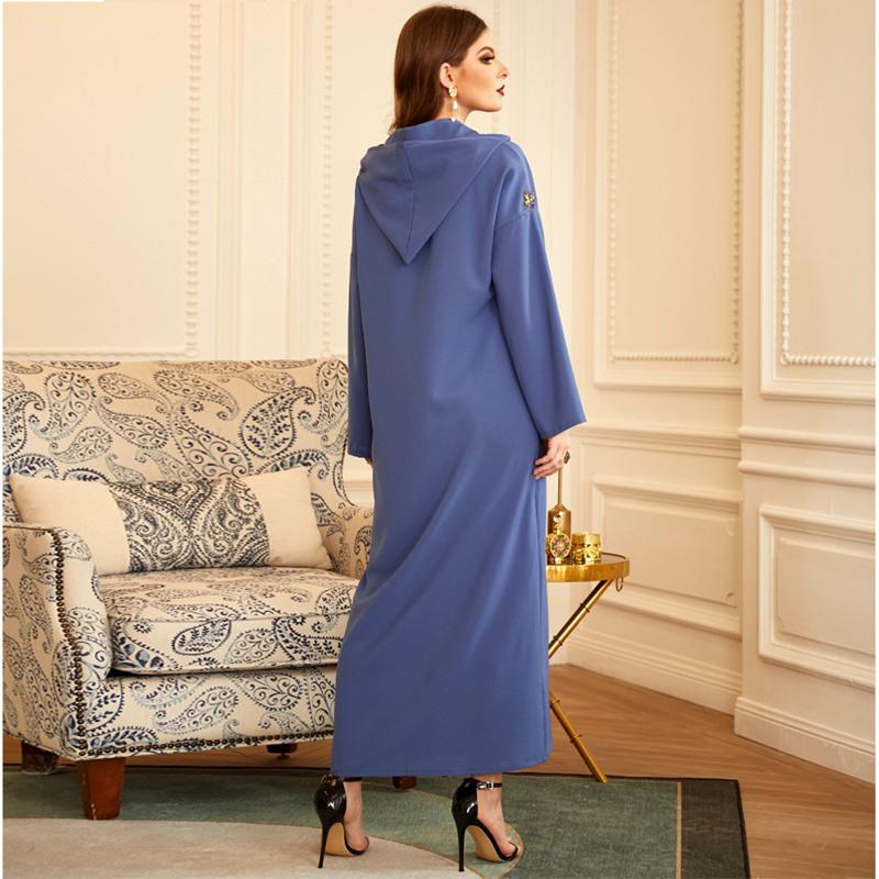 Hooded Elegant Rhinestone Long Femme Djellaba Women Abaya Kaftan Dress Jalaba