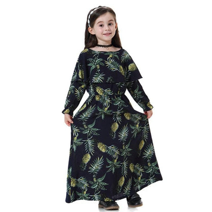 Middle East Arab Girl Fashion Wear Flower Printed Long Abaya Dress