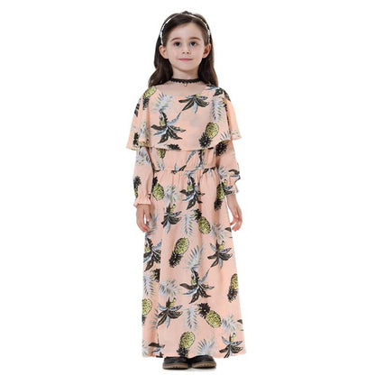 Middle East Arab Girl Fashion Wear Flower Printed Long Abaya Dress