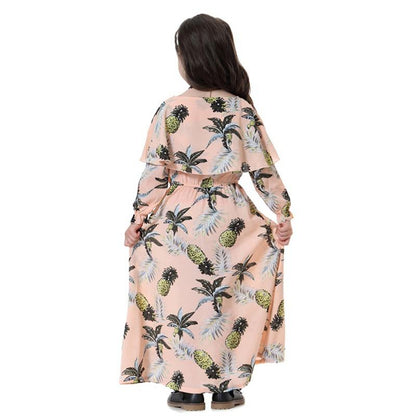Middle East Arab Girl Fashion Wear Flower Printed Long Abaya Dress