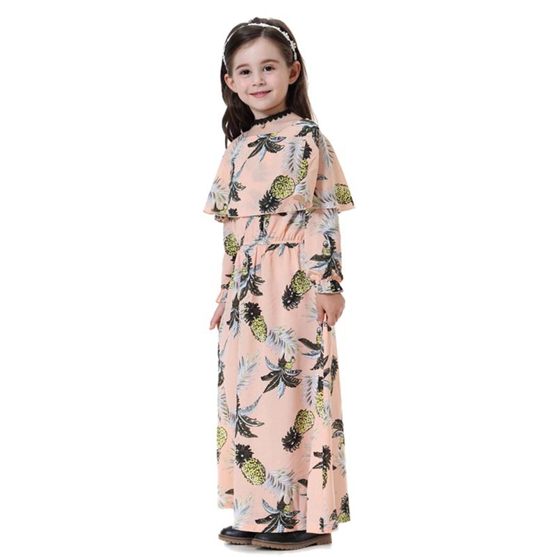 Middle East Arab Girl Fashion Wear Flower Printed Long Abaya Dress