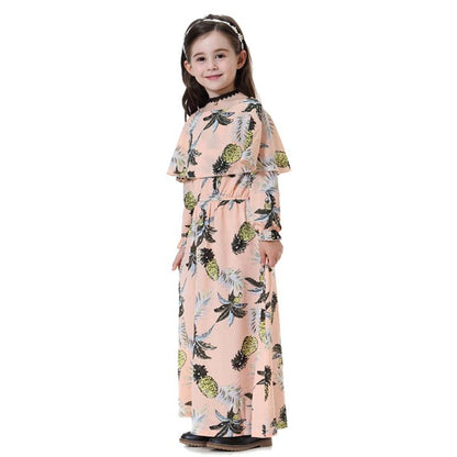 Middle East Arab Girl Fashion Wear Flower Printed Long Abaya Dress