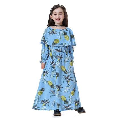 Middle East Arab Girl Fashion Wear Flower Printed Long Abaya Dress