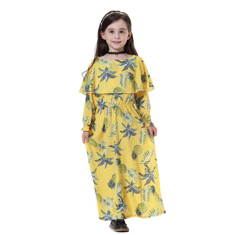 Middle East Arab Girl Fashion Wear Flower Printed Long Abaya Dress