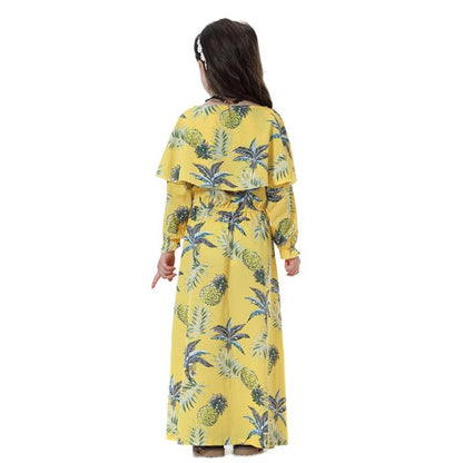 Middle East Arab Girl Fashion Wear Flower Printed Long Abaya Dress